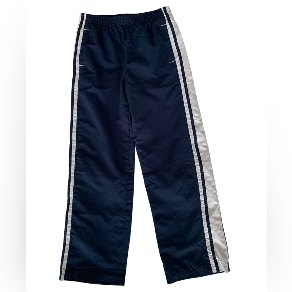 Athletic Works Track Pants Girl M 7/8 Blue White Stripe Lightweight Straight Leg